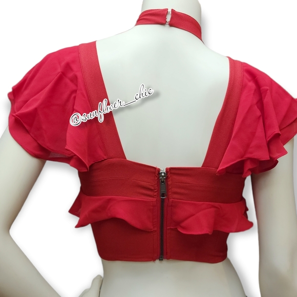 [NEW] Nasty Gal Choker Flutter Sleeve Halter Crop Top - Picture 8 of 14